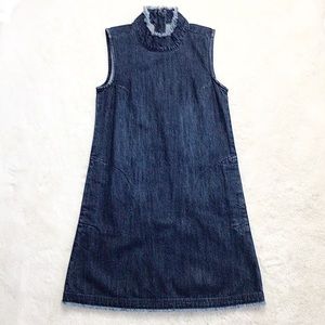 Gap Denim Mock Neck Sleeveless Raw Hem Denim Shift Dress Size XS